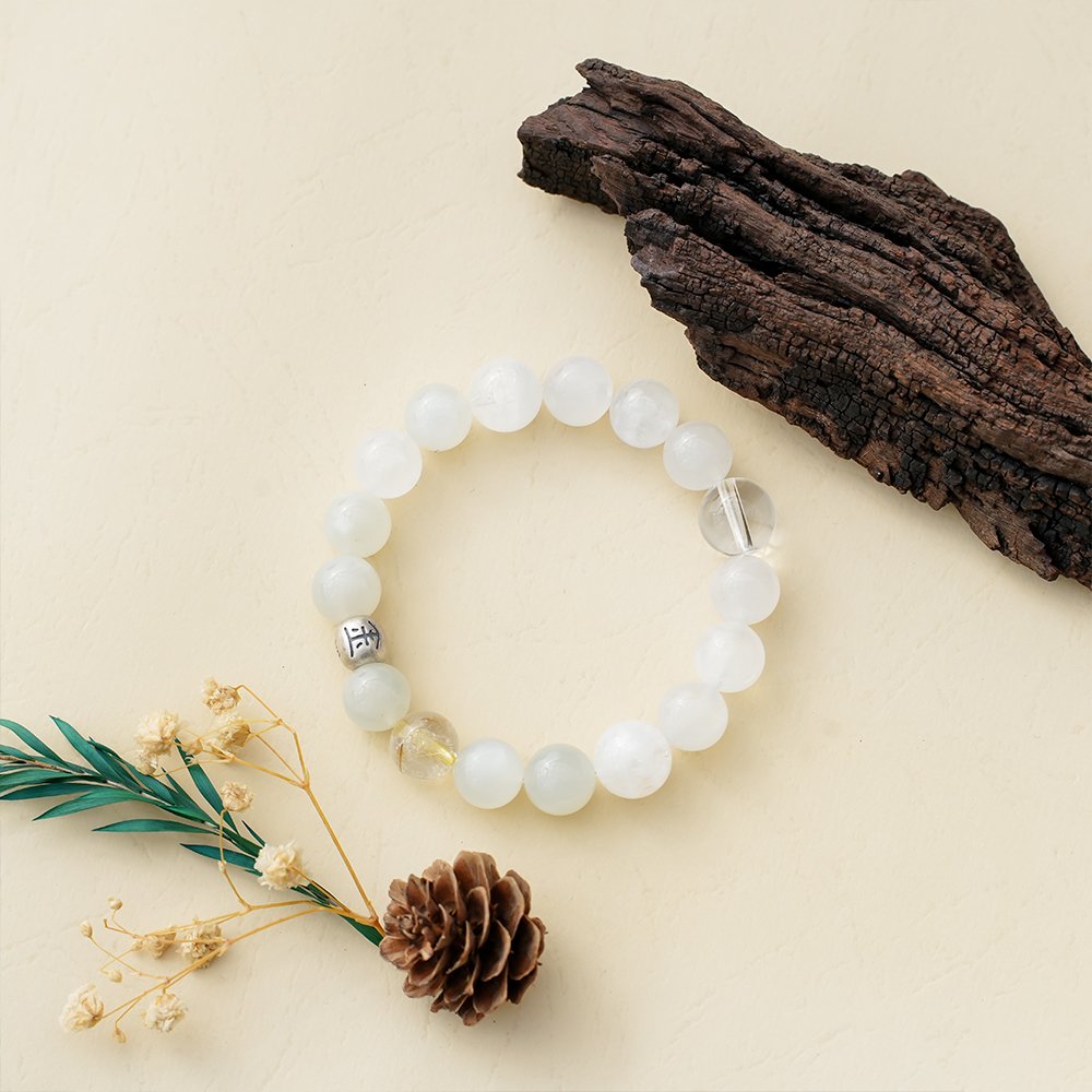Five Elements Energy Metal Momentum Bracelet,TS-1021,white phantom quartz bracelet,clear quartz bracelet,white moonstone bracelet,blue moonstone bracelet,gold rutilated quartz bracelet,metal element crystal bracelet