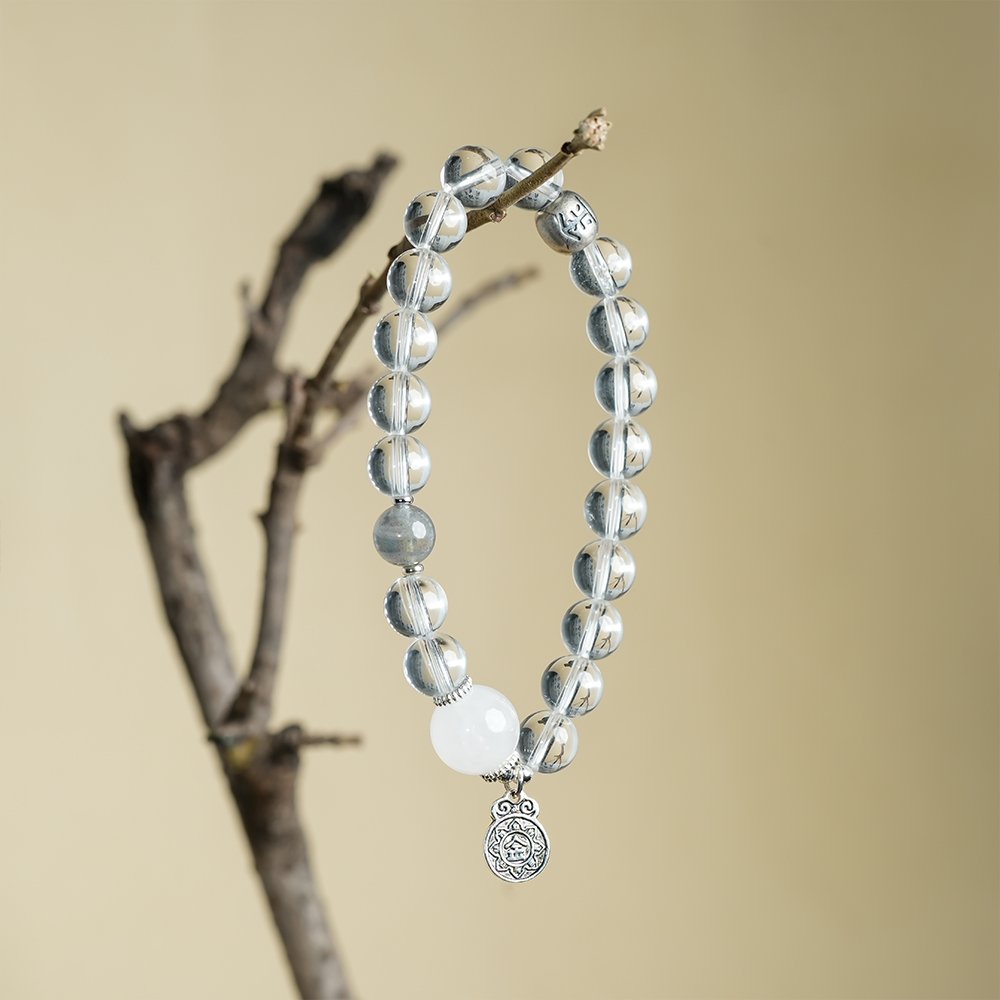 Five Elements Series Metal Bracelet,TS-1011,white crystal bracelet,white phantom quartz bracelet,gray moonstone bracelet,metal element bracelet,crystal jewelry gift,collectible crystal bracelet