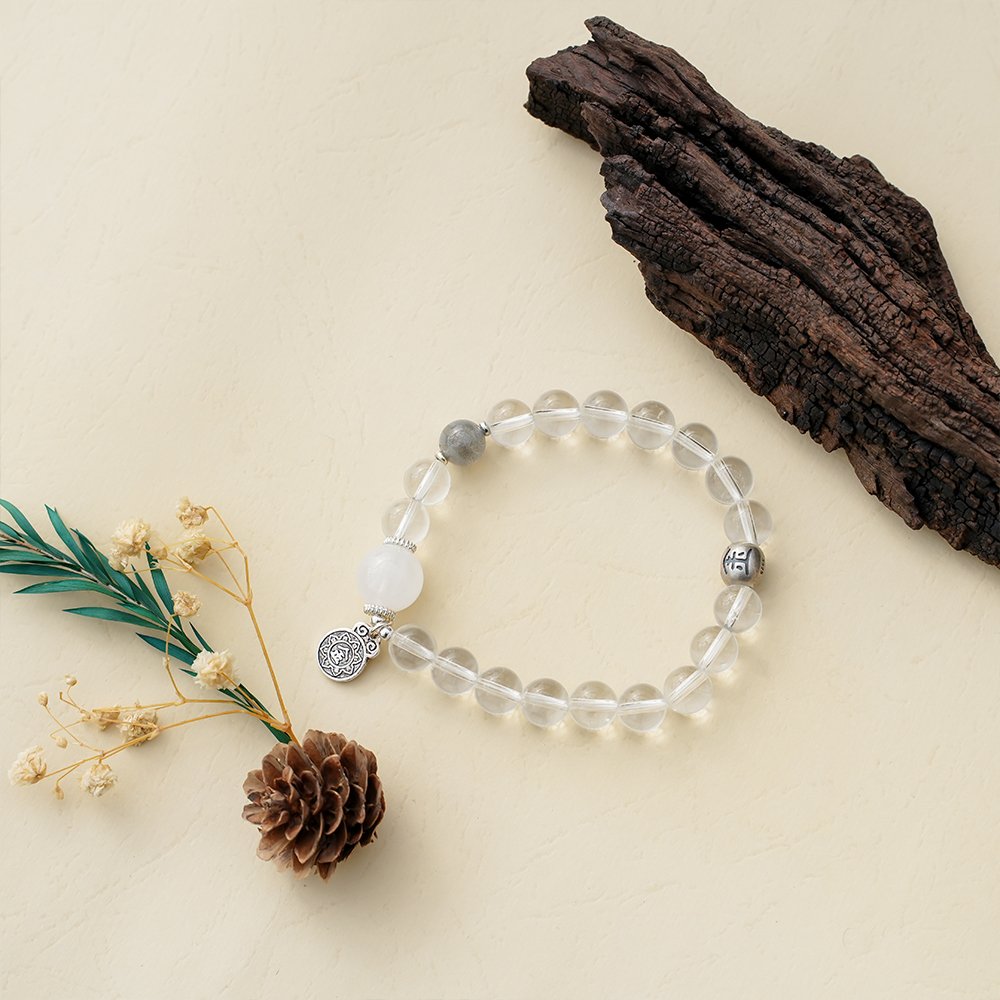 Five Elements Series Metal Bracelet,TS-1011,white crystal bracelet,white phantom quartz bracelet,gray moonstone bracelet,metal element bracelet,crystal jewelry gift,collectible crystal bracelet