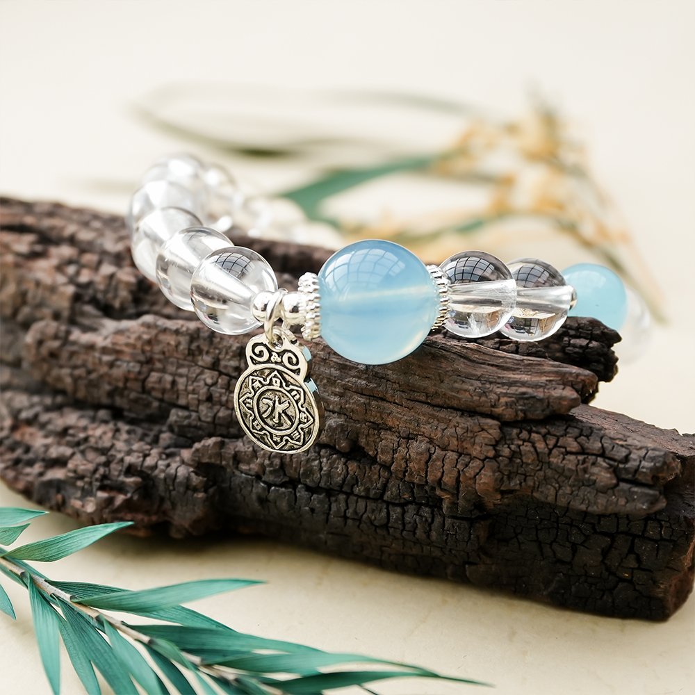 Five Elements Series Water Bracelet,TS-1013,white crystal bracelet,blue chalcedony bracelet,aquamarine bracelet,water element bracelet,crystal bracelet gift,collectible crystal bracelet,water element crystal bracelet,white crystal blue chalcedony aquamarine bracelet,aquamarine and blue chalcedony bracelet,blue crystal bracelet for everyday wear
