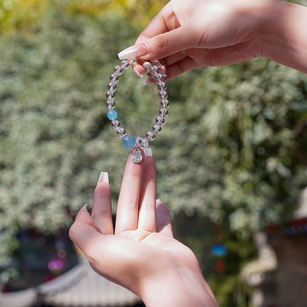 Five Elements Series Water Bracelet,TS-1013,white crystal bracelet,blue chalcedony bracelet,aquamarine bracelet,water element bracelet,crystal bracelet gift,collectible crystal bracelet,water element crystal bracelet,white crystal blue chalcedony aquamarine bracelet,aquamarine and blue chalcedony bracelet,blue crystal bracelet for everyday wear