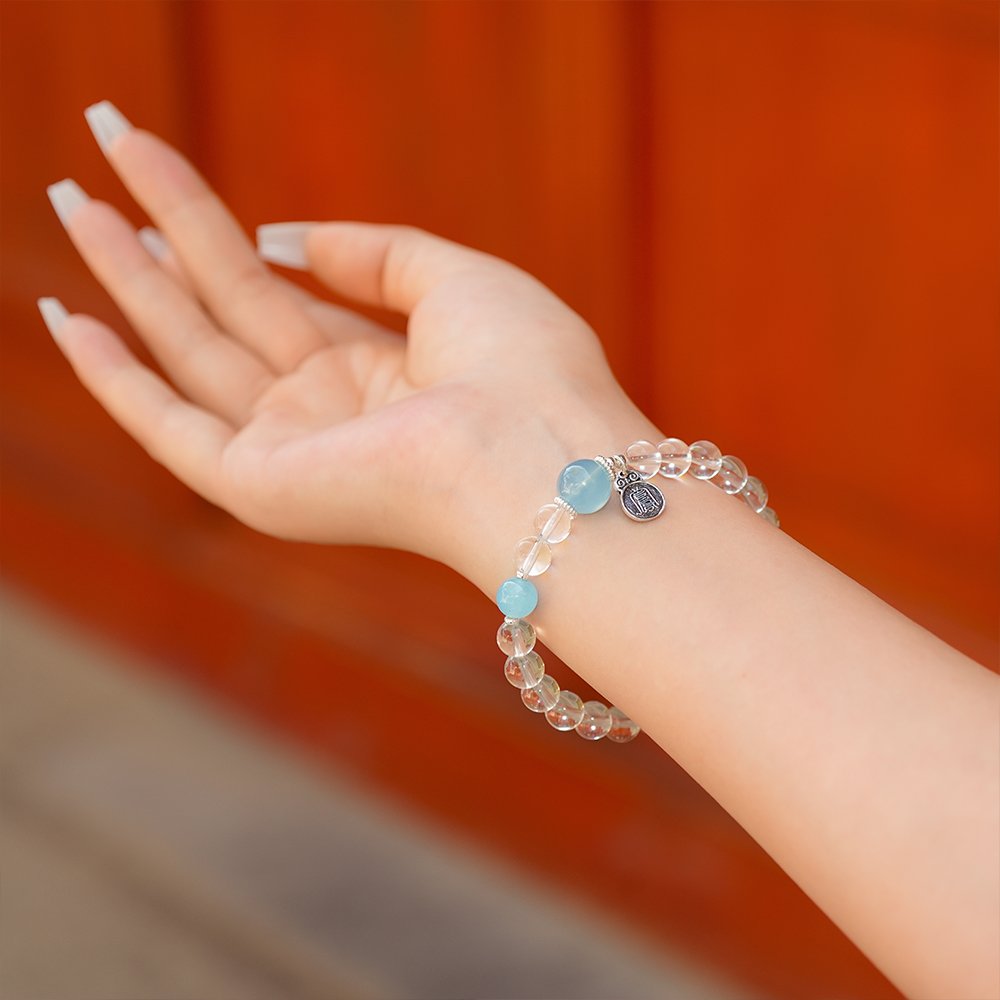 Five Elements Series Water Bracelet,TS-1013,white crystal bracelet,blue chalcedony bracelet,aquamarine bracelet,water element bracelet,crystal bracelet gift,collectible crystal bracelet,water element crystal bracelet,white crystal blue chalcedony aquamarine bracelet,aquamarine and blue chalcedony bracelet,blue crystal bracelet for everyday wear
