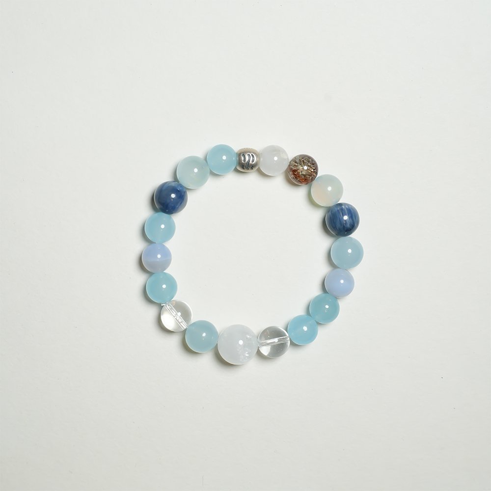 Five Elements Energy Water Flow Bracelet,TS-1023,white phantom quartz bracelet,clear quartz bracelet,blue chalcedony bracelet,blue agate bracelet,aquamarine bracelet,water element crystal bracelet
