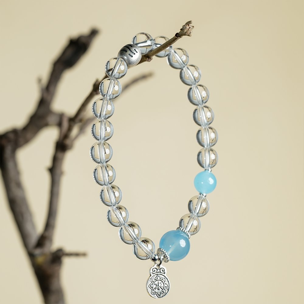 Five Elements Series Water Bracelet,TS-1013,white crystal bracelet,blue chalcedony bracelet,aquamarine bracelet,water element bracelet,crystal bracelet gift,collectible crystal bracelet,water element crystal bracelet,white crystal blue chalcedony aquamarine bracelet,aquamarine and blue chalcedony bracelet,blue crystal bracelet for everyday wear