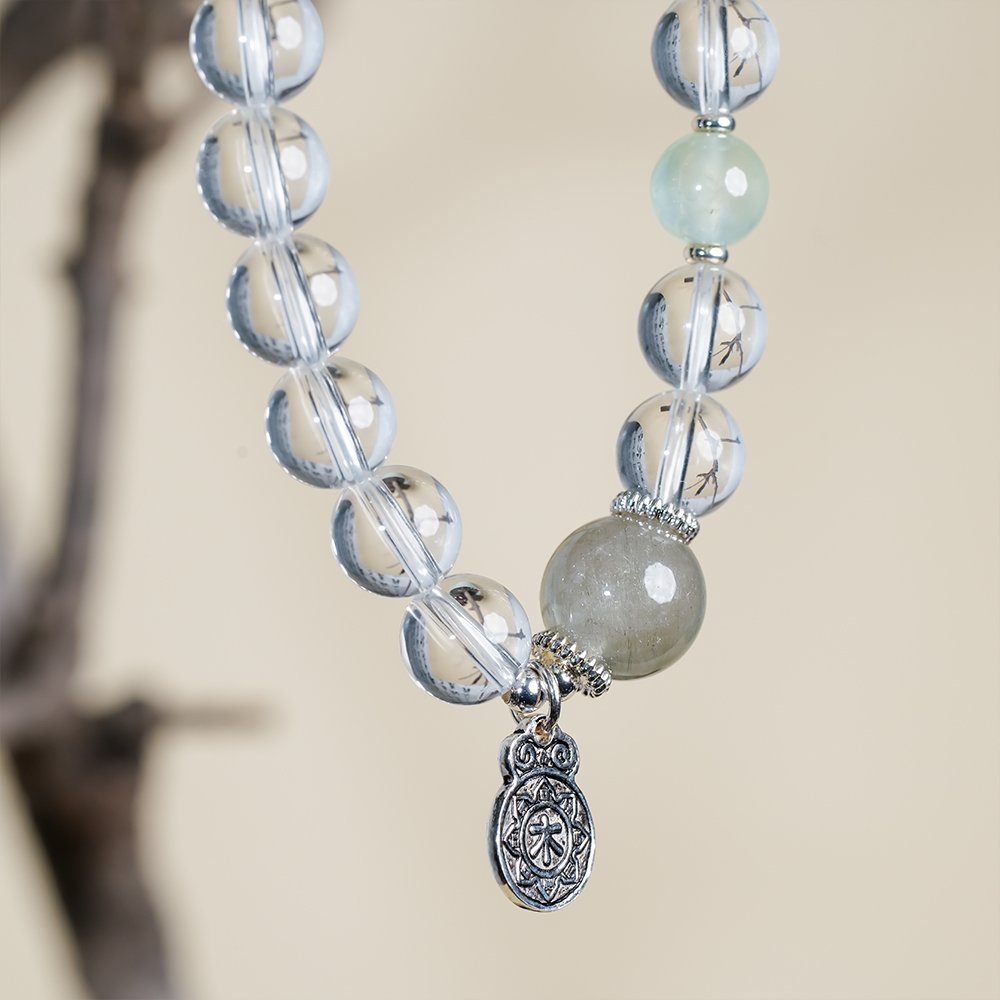 Five Elements Series Wood Bracelet,TS-1012,white crystal bracelet,green rutilated quartz bracelet,prehnite bracelet,wood element bracelet,crystal jewelry gift,collectible crystal bracelet
