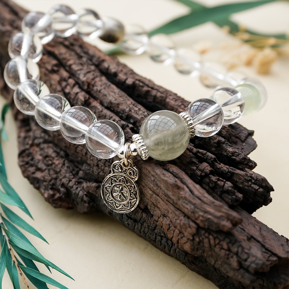 Five Elements Series Wood Bracelet,TS-1012,white crystal bracelet,green rutilated quartz bracelet,prehnite bracelet,wood element bracelet,crystal jewelry gift,collectible crystal bracelet