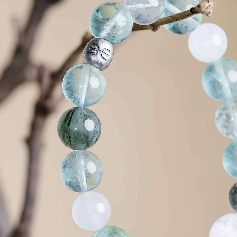 Five Elements Energy Wood Vitality Bracelet,TS-1022,green fluorite bracelet,green rutilated quartz bracelet,blue moonstone bracelet,green phantom quartz bracelet,wood element crystal bracelet,crystal bracelet gift