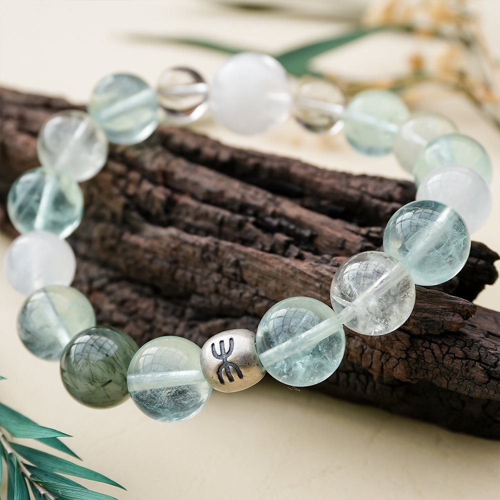 Five Elements Energy Wood Vitality Bracelet,TS-1022,green fluorite bracelet,green rutilated quartz bracelet,blue moonstone bracelet,green phantom quartz bracelet,wood element crystal bracelet,crystal bracelet gift