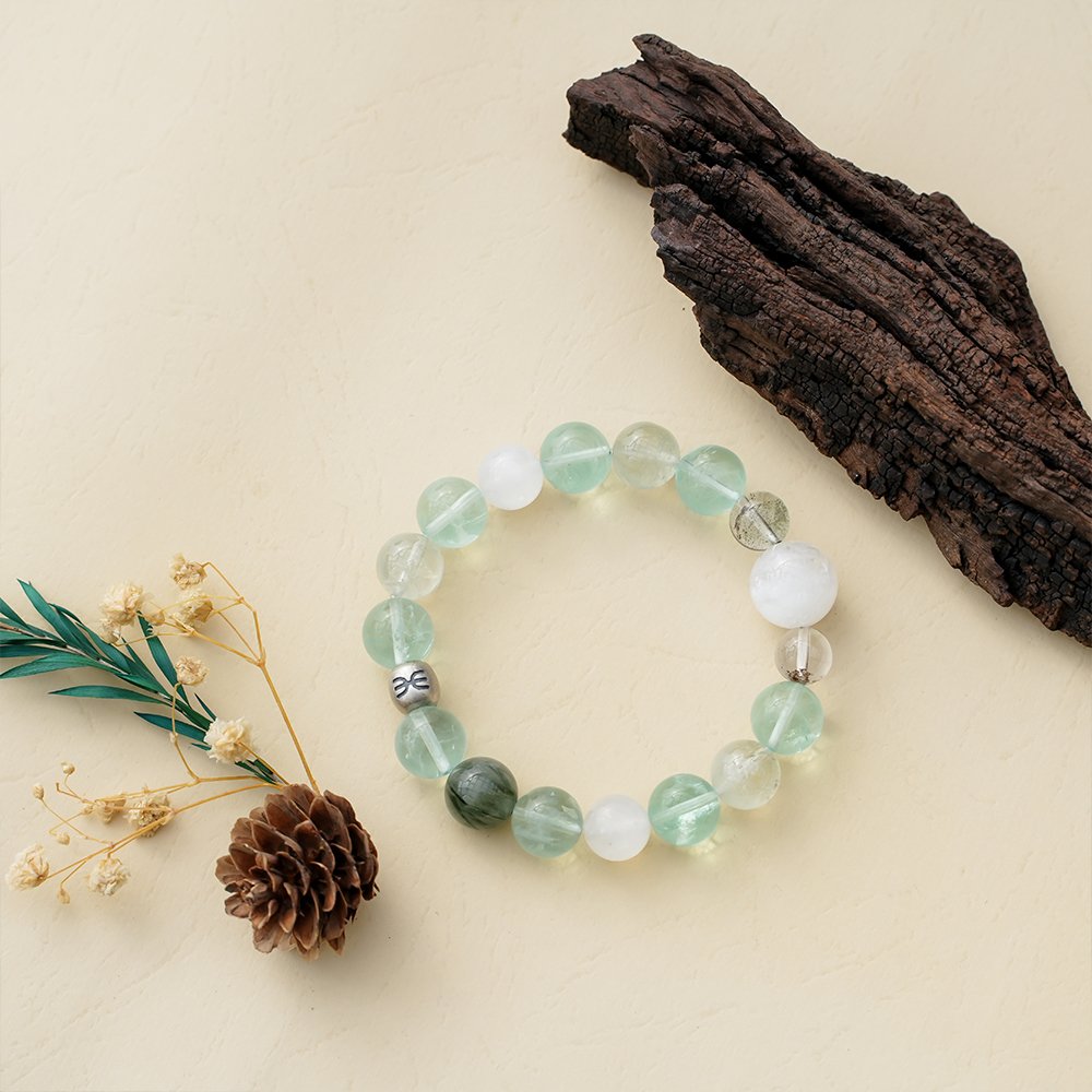 Five Elements Energy Wood Vitality Bracelet,TS-1022,green fluorite bracelet,green rutilated quartz bracelet,blue moonstone bracelet,green phantom quartz bracelet,wood element crystal bracelet,crystal bracelet gift