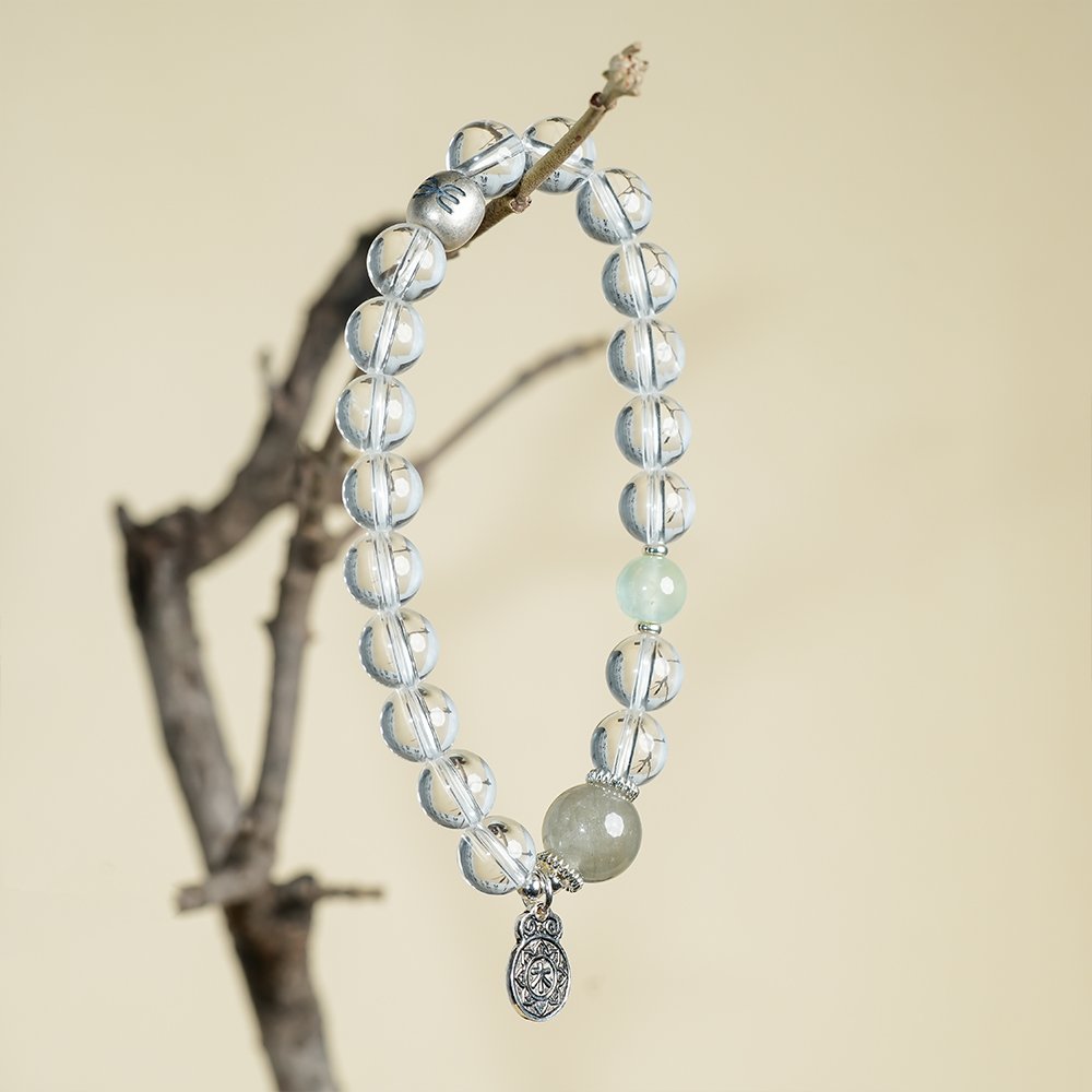 Five Elements Series Wood Bracelet,TS-1012,white crystal bracelet,green rutilated quartz bracelet,prehnite bracelet,wood element bracelet,crystal jewelry gift,collectible crystal bracelet