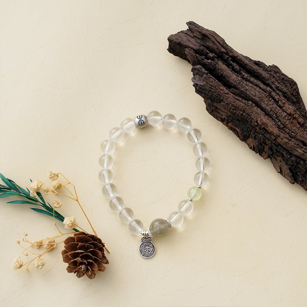 Five Elements Series Wood Bracelet,TS-1012,white crystal bracelet,green rutilated quartz bracelet,prehnite bracelet,wood element bracelet,crystal jewelry gift,collectible crystal bracelet