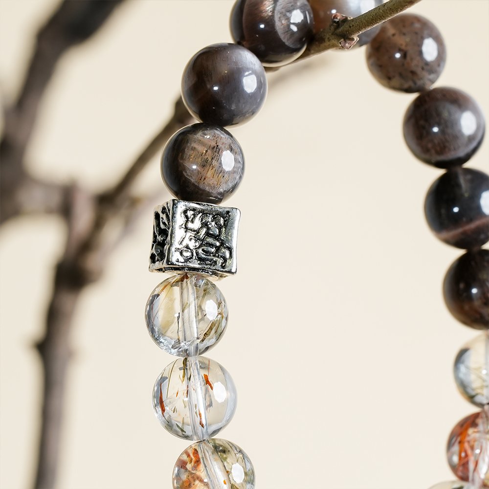 golden skeleton quartz bracelet,black gold super seven bracelet,decision clarity crystal bracelet,men’s crystal bracelet,business style crystal bracelet,grounding crystal bracelet,10mm crystal bracelet,natural stone bracelet,symbolic crystal jewelry,TS-119 bracelet