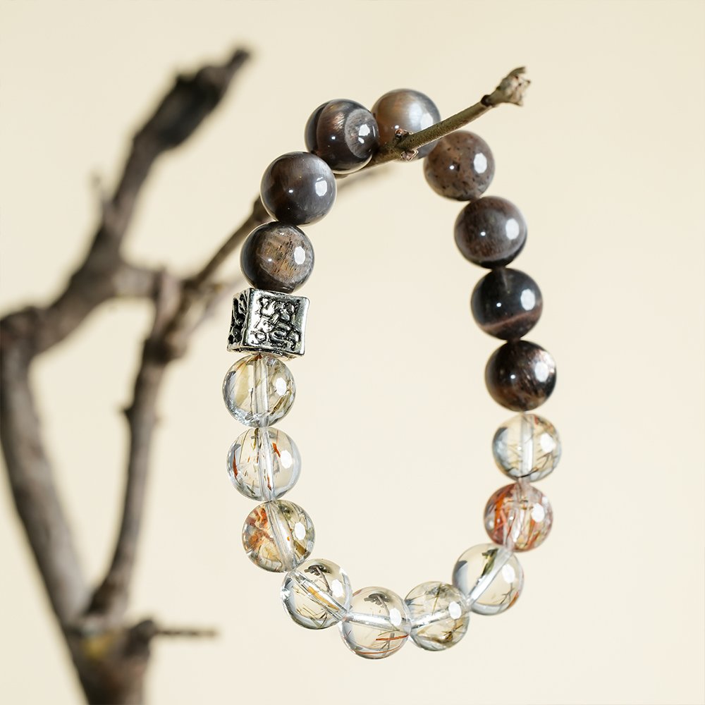 golden skeleton quartz bracelet,black gold super seven bracelet,decision clarity crystal bracelet,men’s crystal bracelet,business style crystal bracelet,grounding crystal bracelet,10mm crystal bracelet,natural stone bracelet,symbolic crystal jewelry,TS-119 bracelet