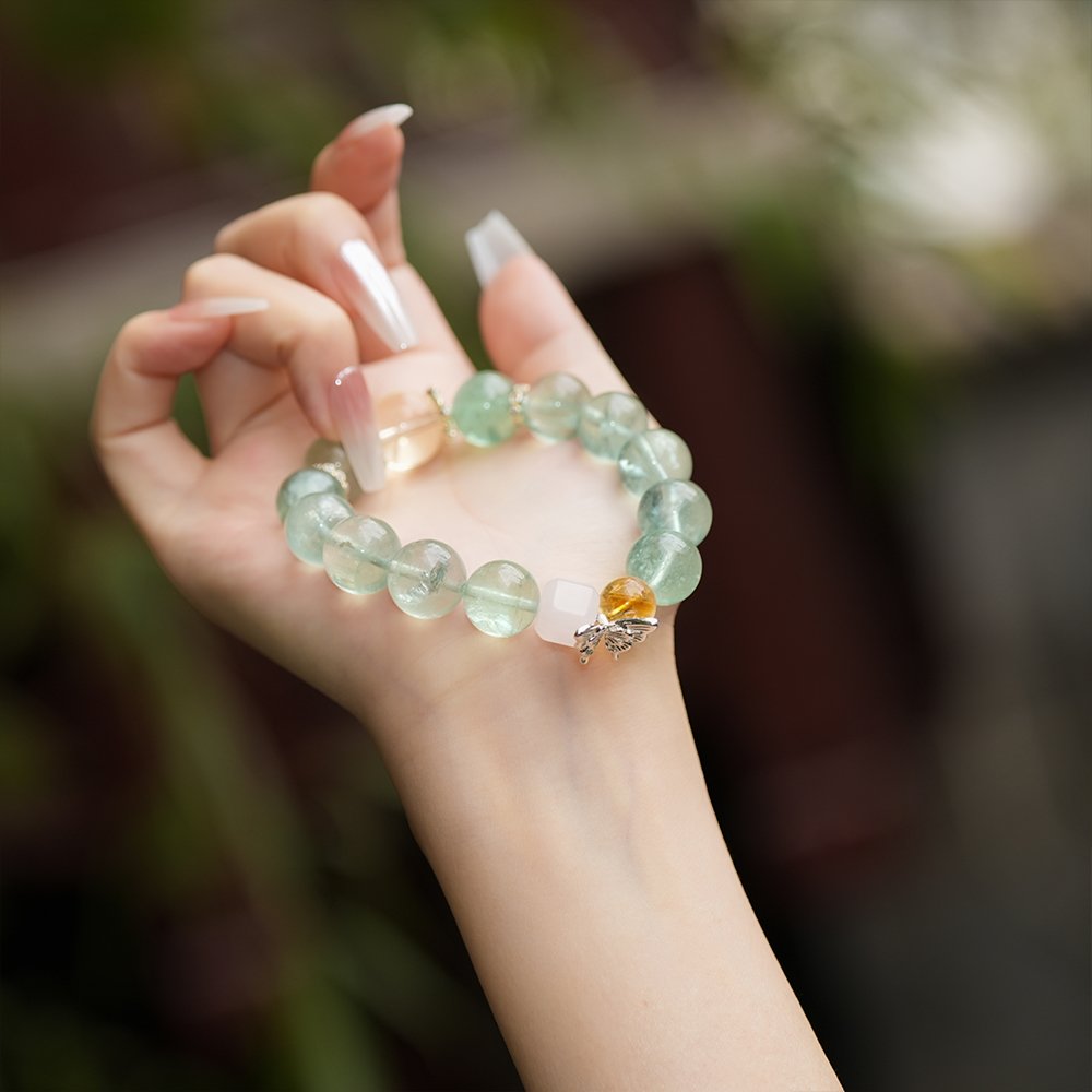 green fluorite bracelet,citrine bracelet,rose quartz bracelet,focus inspired crystal bracelet,study crystal bracelet,workday crystal bracelet,creative inspiration bracelet,green crystal bracelet,meaningful crystal jewelry,TS-128 bracelet