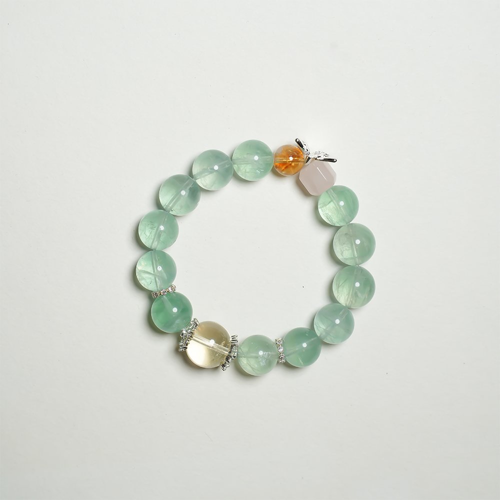 green fluorite bracelet,citrine bracelet,rose quartz bracelet,focus inspired crystal bracelet,study crystal bracelet,workday crystal bracelet,creative inspiration bracelet,green crystal bracelet,meaningful crystal jewelry,TS-128 bracelet