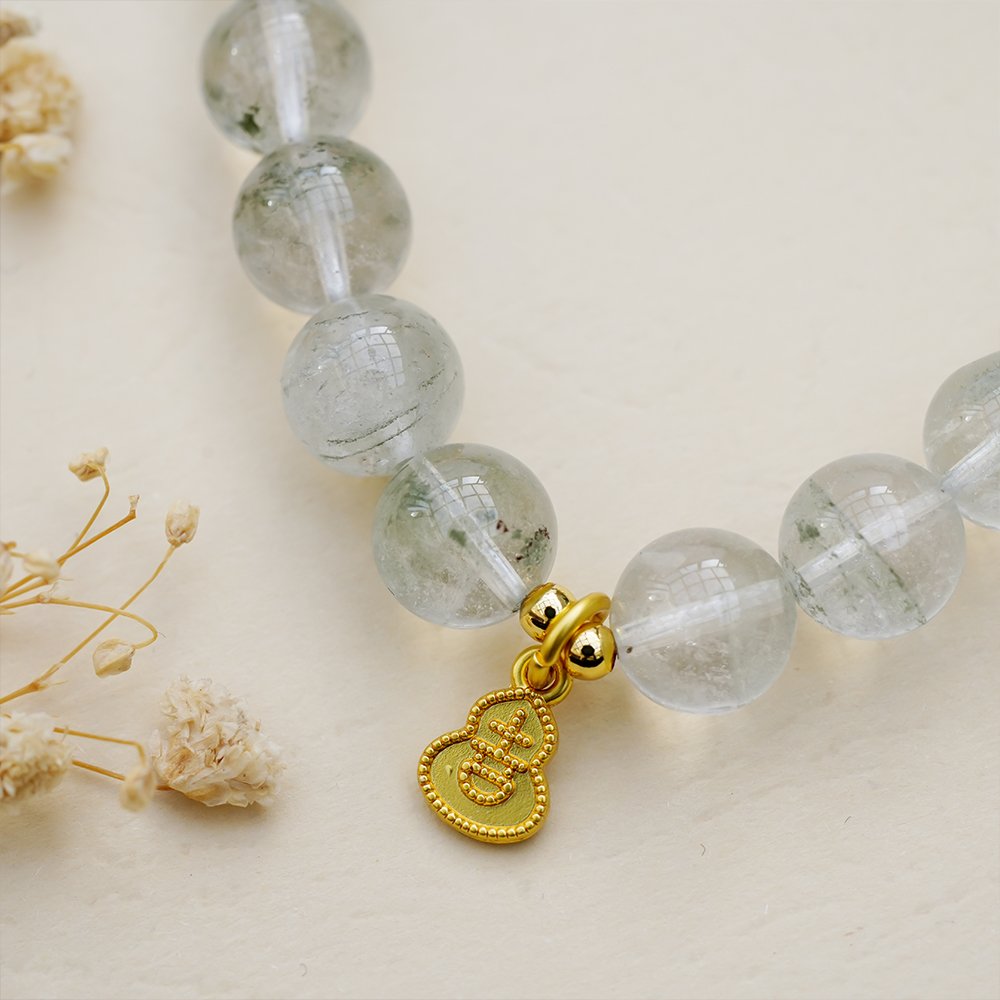 green phantom quartz bracelet,green ghost quartz bracelet,career minded crystal bracelet,abundance inspired bracelet,green crystal bracelet,gourd charm bracelet,natural stone bracelet,meaningful crystal jewelry,growth symbolism bracelet,TS-130 bracelet