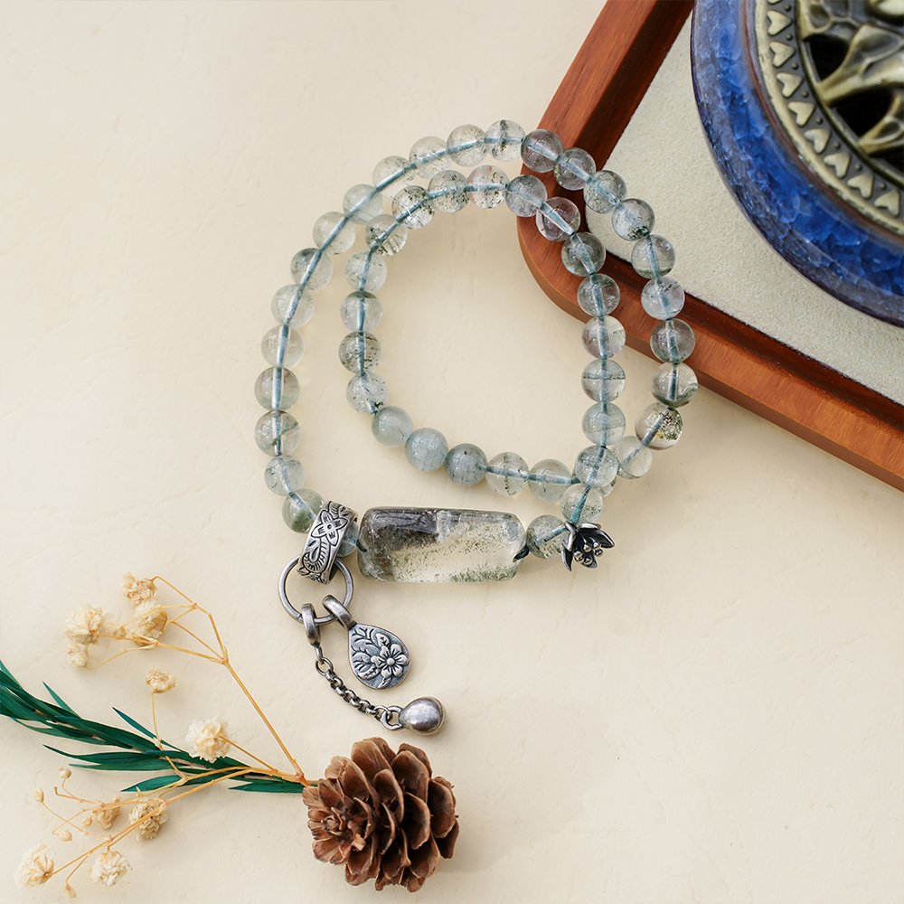 green phantom quartz bracelet,green phantom plaque bracelet,freeform crystal plaque bracelet,calm composure crystal bracelet,career minded crystal bracelet,green crystal bracelet,925 silver crystal bracelet,abundance inspired bracelet,symbolic crystal jewelry,TS-214 bracelet