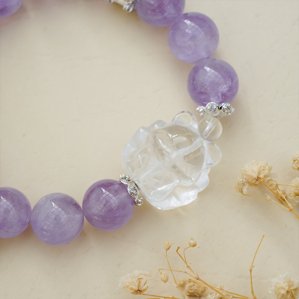 Lavender Amethyst Clear Quartz Fox Bracelet,TS-109,lavender amethyst bracelet,clear quartz bracelet,fox crystal bracelet,elegant crystal bracelet,crystal bracelet gift,feminine crystal jewelry
