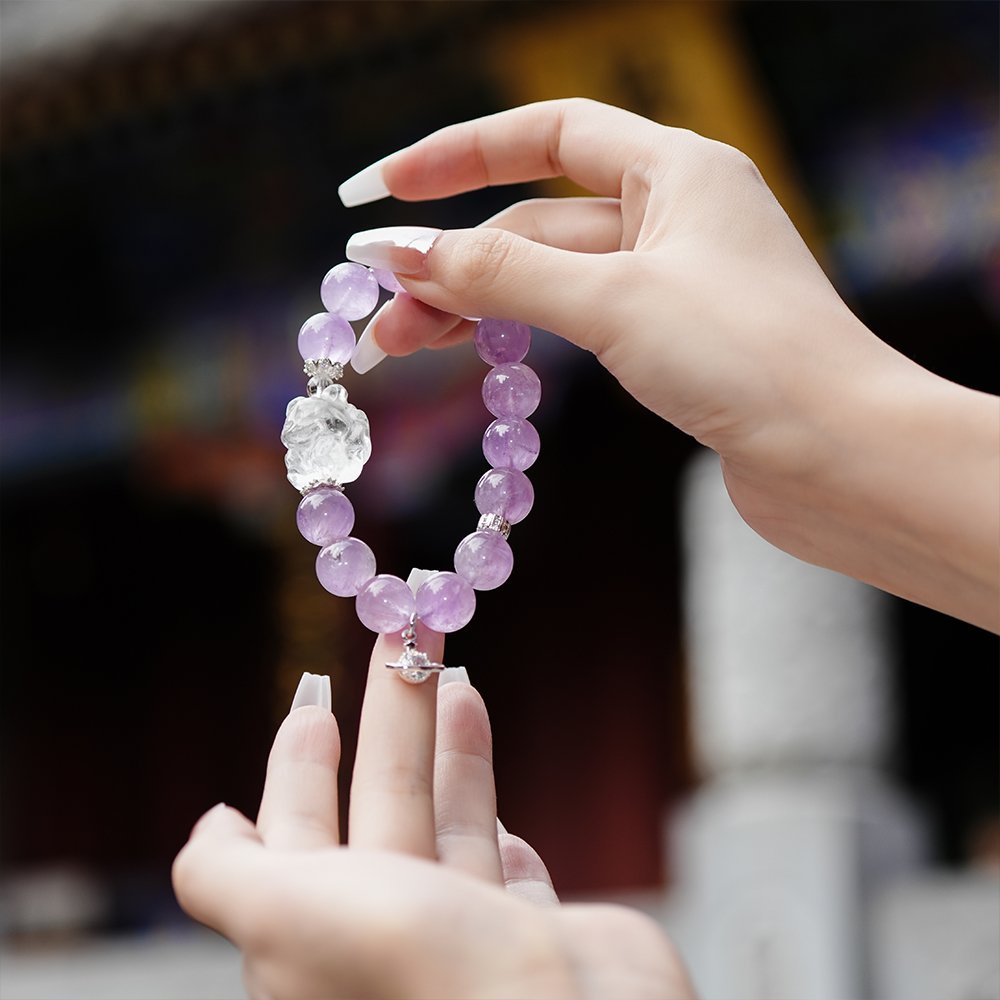 Lavender Amethyst Clear Quartz Fox Bracelet,TS-109,lavender amethyst bracelet,clear quartz bracelet,fox crystal bracelet,elegant crystal bracelet,crystal bracelet gift,feminine crystal jewelry