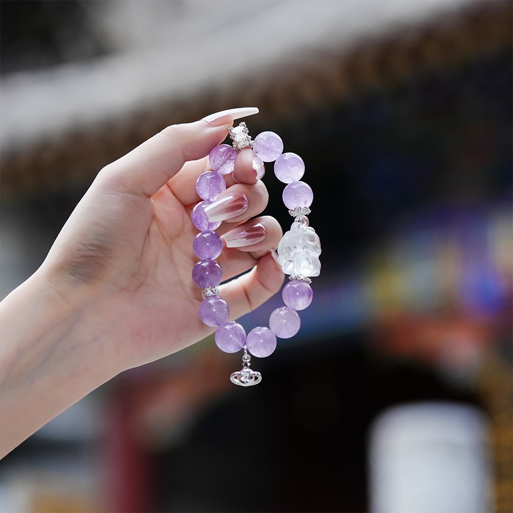 Lavender Amethyst Clear Quartz Fox Bracelet,TS-109,lavender amethyst bracelet,clear quartz bracelet,fox crystal bracelet,elegant crystal bracelet,crystal bracelet gift,feminine crystal jewelry