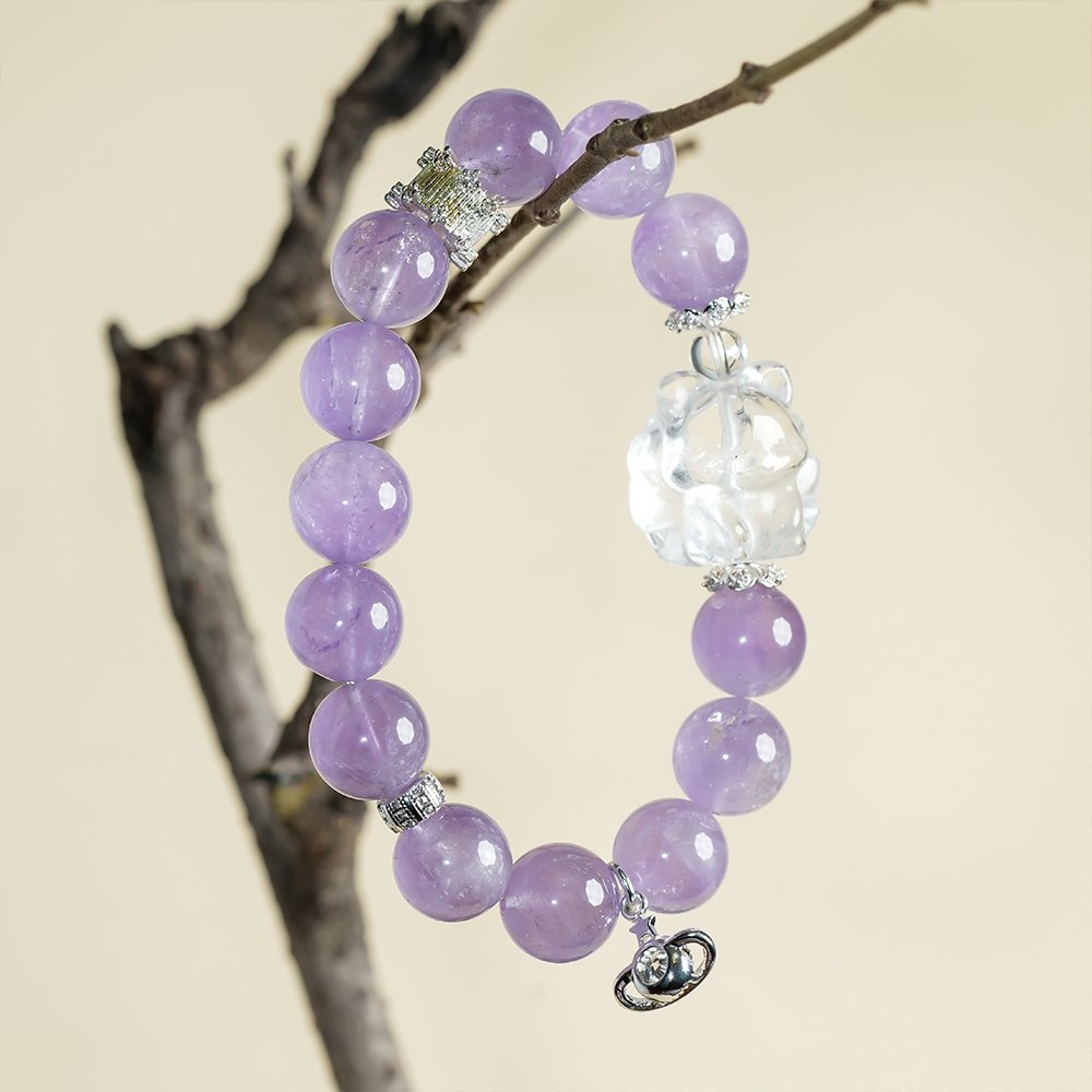 Lavender Amethyst Clear Quartz Fox Bracelet,TS-109,lavender amethyst bracelet,clear quartz bracelet,fox crystal bracelet,elegant crystal bracelet,crystal bracelet gift,feminine crystal jewelry