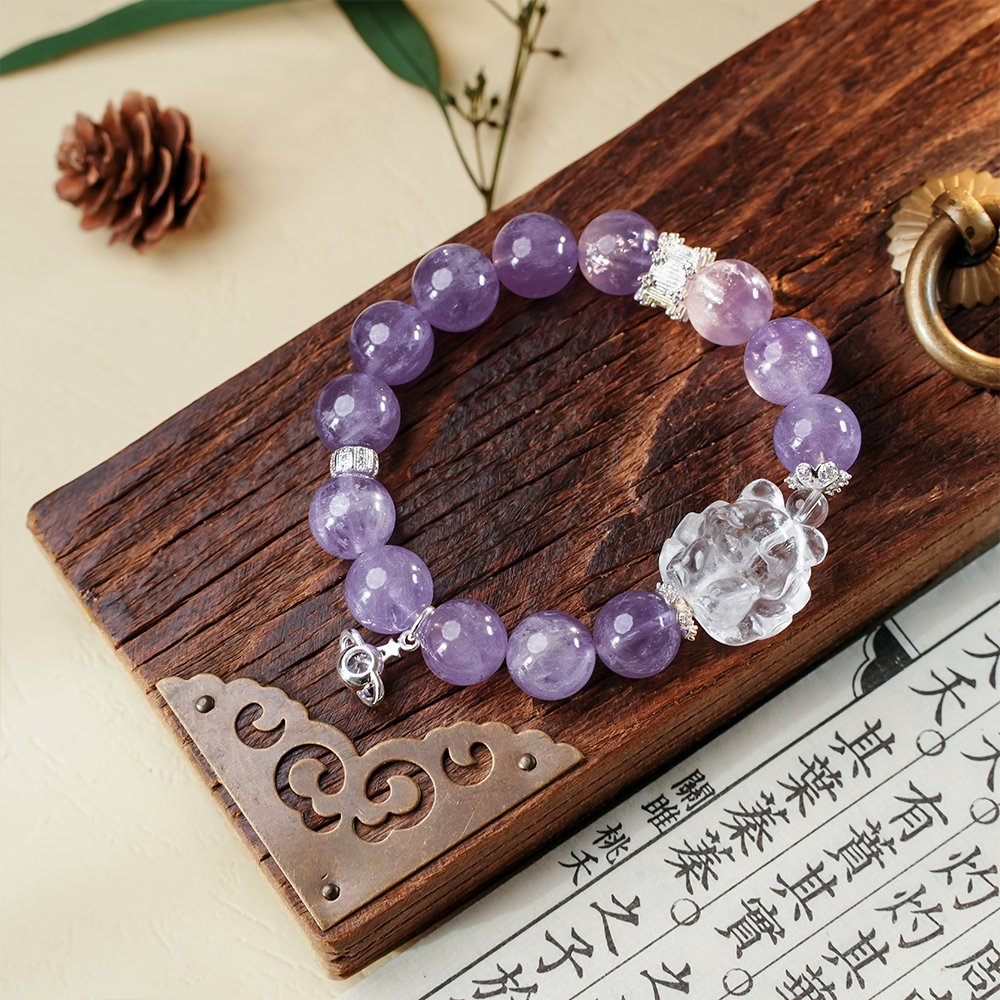Lavender Amethyst Clear Quartz Fox Bracelet,TS-109,lavender amethyst bracelet,clear quartz bracelet,fox crystal bracelet,elegant crystal bracelet,crystal bracelet gift,feminine crystal jewelry