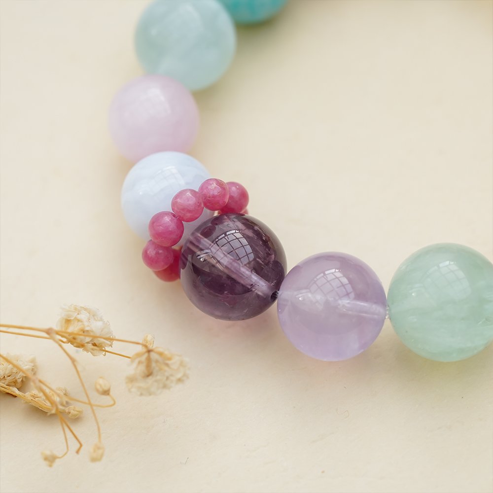 large bead crystal bracelet,multi gem crystal bracelet,emotional clarity crystal bracelet,amethyst fluorite rose quartz bracelet,citrine sunstone amazonite bracelet,aquamarine blue agate bracelet,colorful crystal bracelet,crystal jewelry gift,TS-113 bracelet