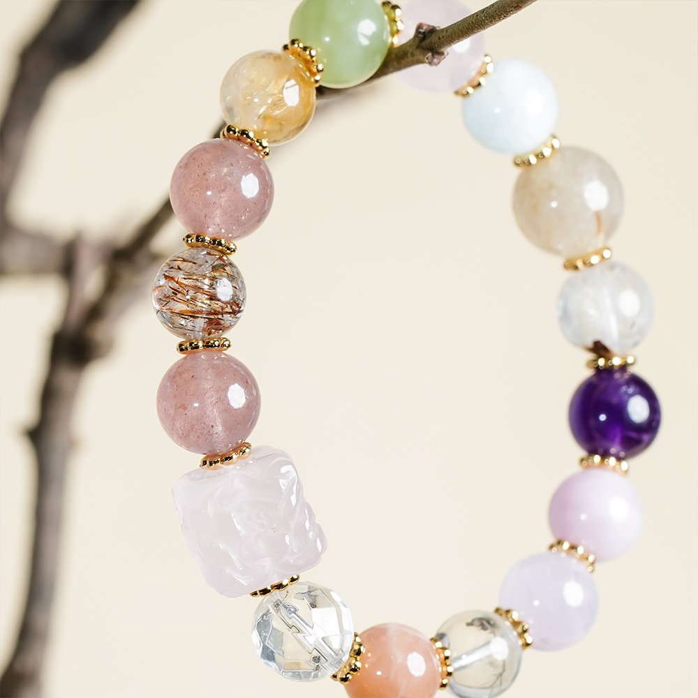 energy full bloom crystal bracelet,multi gem crystal bracelet,colorful crystal bracelet,restorative crystal bracelet,clear quartz amethyst rose quartz bracelet,citrine aquamarine bracelet,multi stone crystal bracelet,spiritual jewelry gift,crystal bracelet TS-111