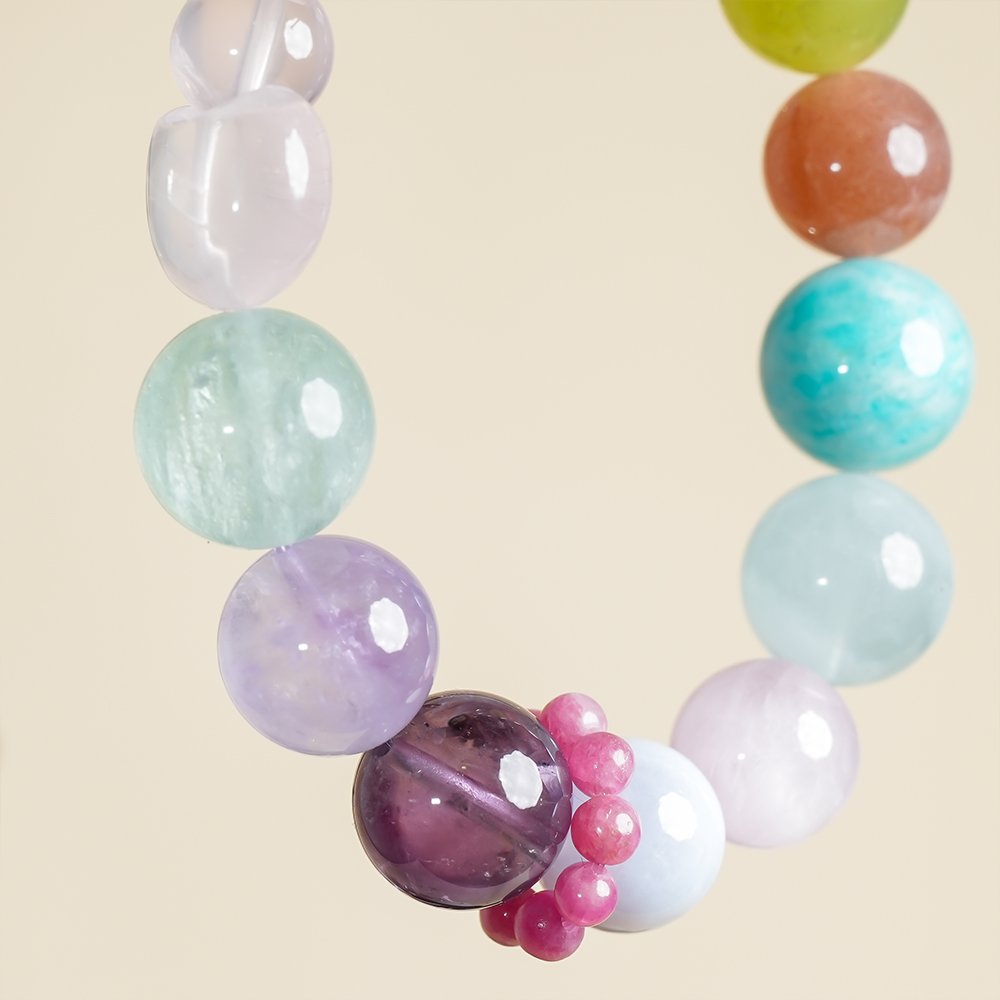 large bead crystal bracelet,multi gem crystal bracelet,emotional clarity crystal bracelet,amethyst fluorite rose quartz bracelet,citrine sunstone amazonite bracelet,aquamarine blue agate bracelet,colorful crystal bracelet,crystal jewelry gift,TS-113 bracelet
