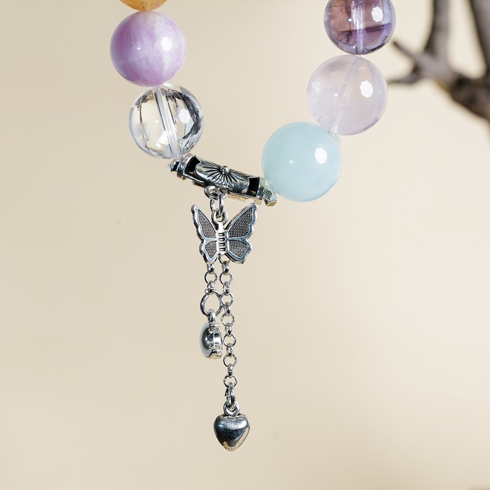 aquamarine multi gem bracelet,calm clarity crystal bracelet,large bead crystal bracelet,aquamarine rose quartz bracelet,strawberry quartz bracelet,hawk’s eye crystal bracelet,azeztulite crystal bracelet,lepidolite crystal bracelet,multi stone crystal jewelry,TS-114 bracelet