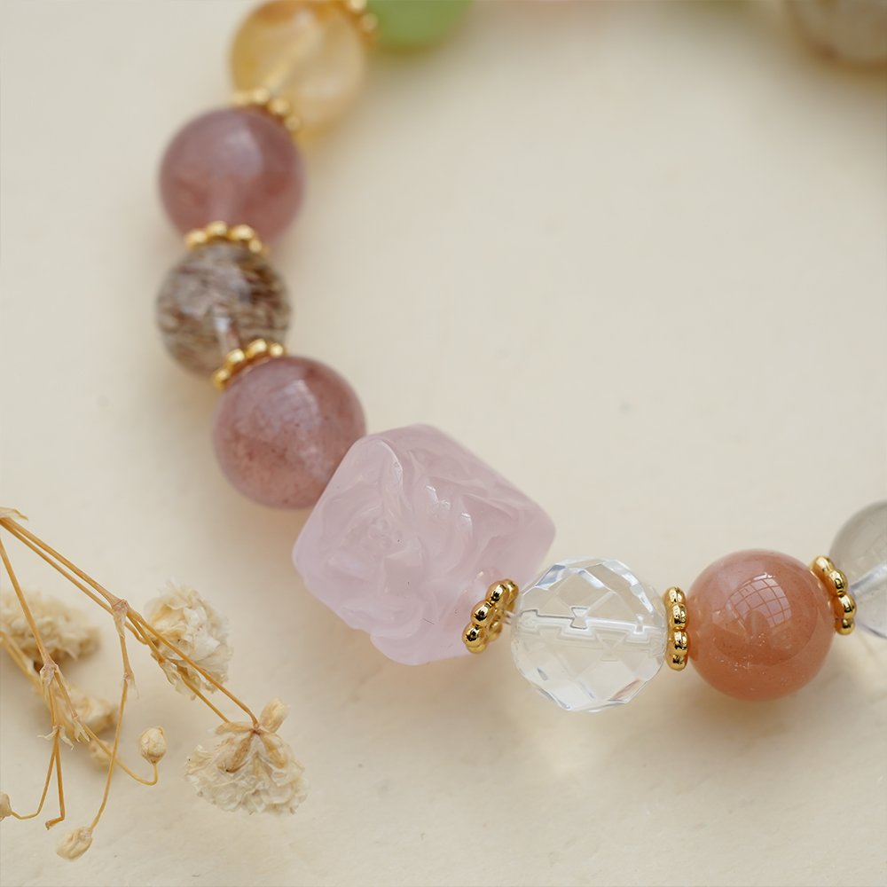 energy full bloom crystal bracelet,multi gem crystal bracelet,colorful crystal bracelet,restorative crystal bracelet,clear quartz amethyst rose quartz bracelet,citrine aquamarine bracelet,multi stone crystal bracelet,spiritual jewelry gift,crystal bracelet TS-111