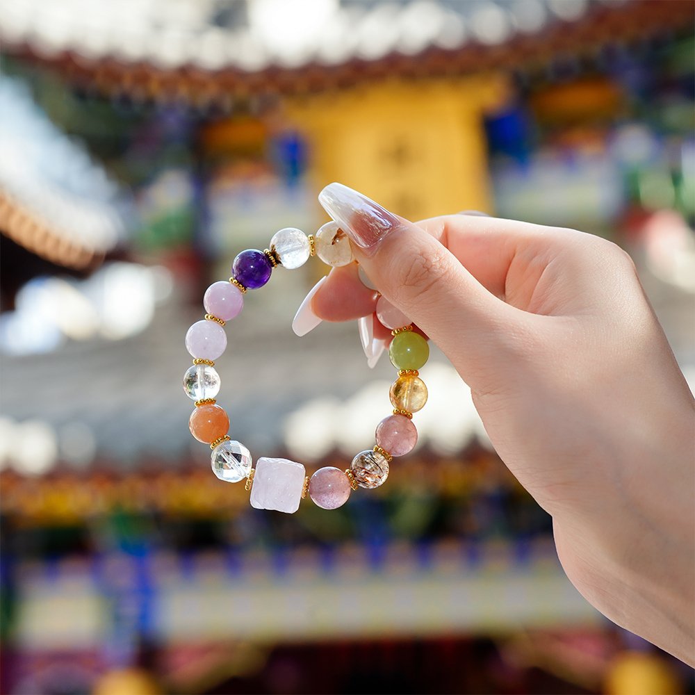 mixed crystal bracelet outdoor tea table zen lifestyle feng shui scene（79）