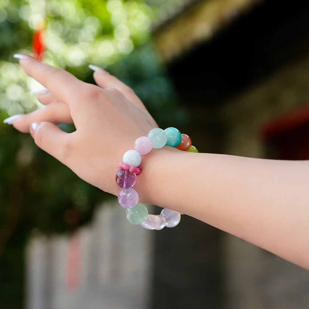 large bead crystal bracelet,multi gem crystal bracelet,emotional clarity crystal bracelet,amethyst fluorite rose quartz bracelet,citrine sunstone amazonite bracelet,aquamarine blue agate bracelet,colorful crystal bracelet,crystal jewelry gift,TS-113 bracelet