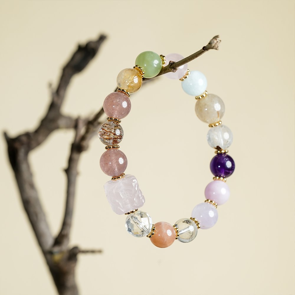 energy full bloom crystal bracelet,multi gem crystal bracelet,colorful crystal bracelet,restorative crystal bracelet,clear quartz amethyst rose quartz bracelet,citrine aquamarine bracelet,multi stone crystal bracelet,spiritual jewelry gift,crystal bracelet TS-111