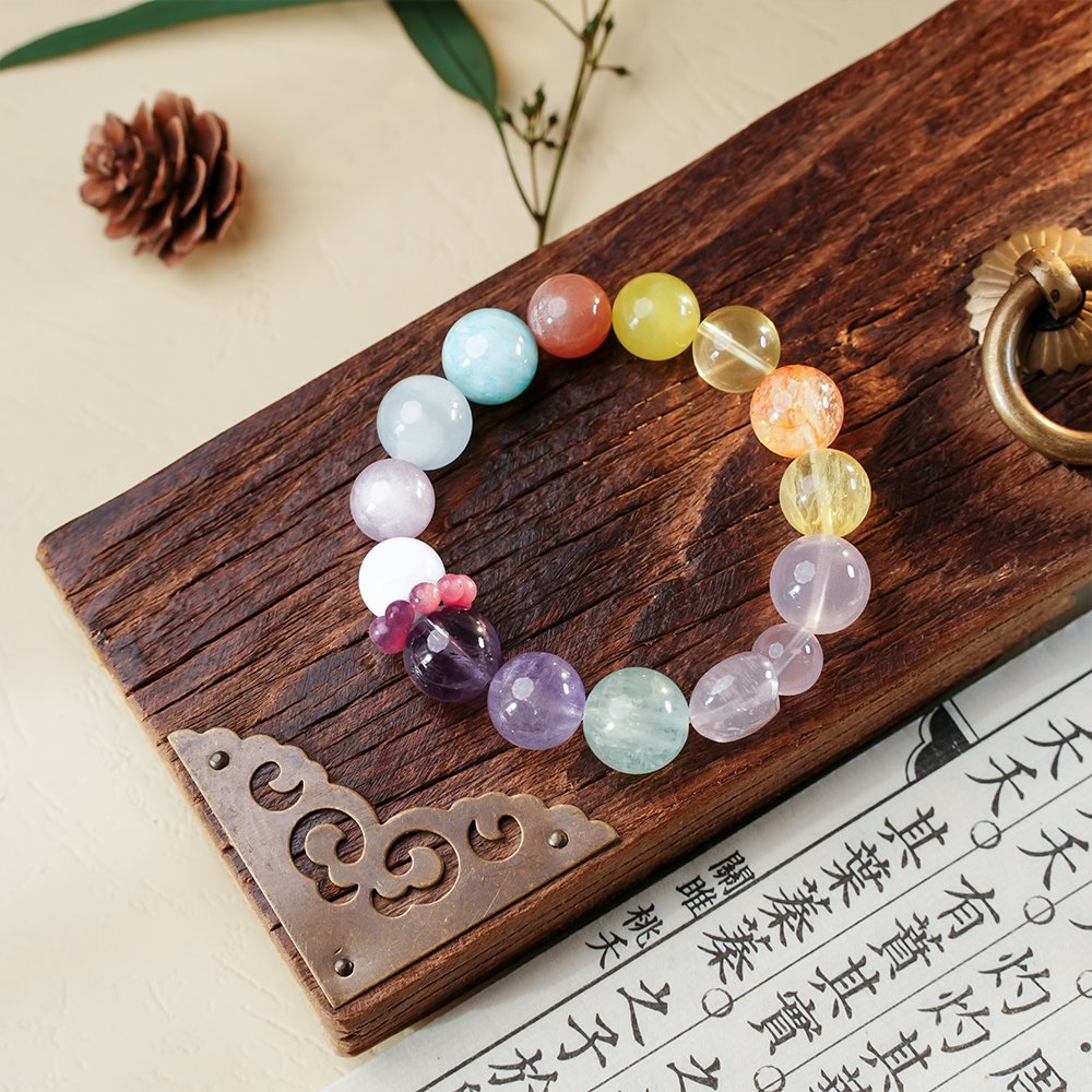 large bead crystal bracelet,multi gem crystal bracelet,emotional clarity crystal bracelet,amethyst fluorite rose quartz bracelet,citrine sunstone amazonite bracelet,aquamarine blue agate bracelet,colorful crystal bracelet,crystal jewelry gift,TS-113 bracelet