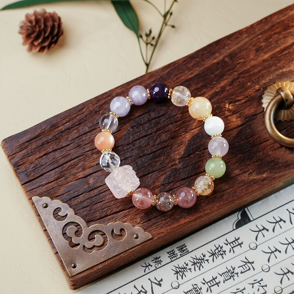 energy full bloom crystal bracelet,multi gem crystal bracelet,colorful crystal bracelet,restorative crystal bracelet,clear quartz amethyst rose quartz bracelet,citrine aquamarine bracelet,multi stone crystal bracelet,spiritual jewelry gift,crystal bracelet TS-111