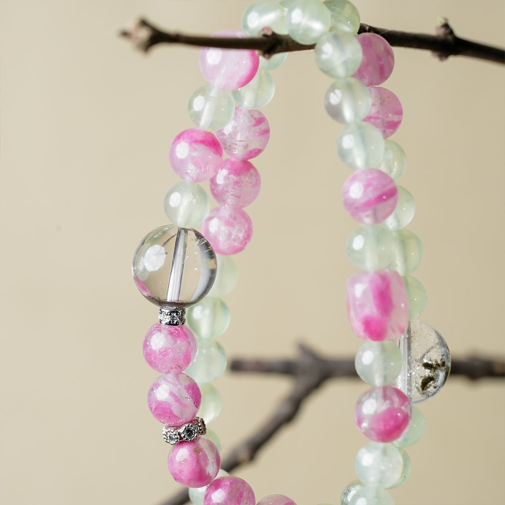 prehnite bracelet,rose stone bracelet,green phantom quartz bracelet,multi wrap crystal bracelet,abundance inspired crystal bracelet,green crystal bracelet,social warmth crystal bracelet,clear direction crystal bracelet,symbolic crystal jewelry,TS-210 bracelet