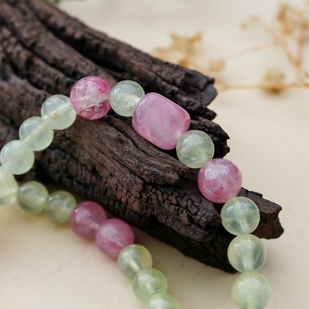 prehnite bracelet,rose stone bracelet,green phantom quartz bracelet,multi wrap crystal bracelet,abundance inspired crystal bracelet,green crystal bracelet,social warmth crystal bracelet,clear direction crystal bracelet,symbolic crystal jewelry,TS-210 bracelet