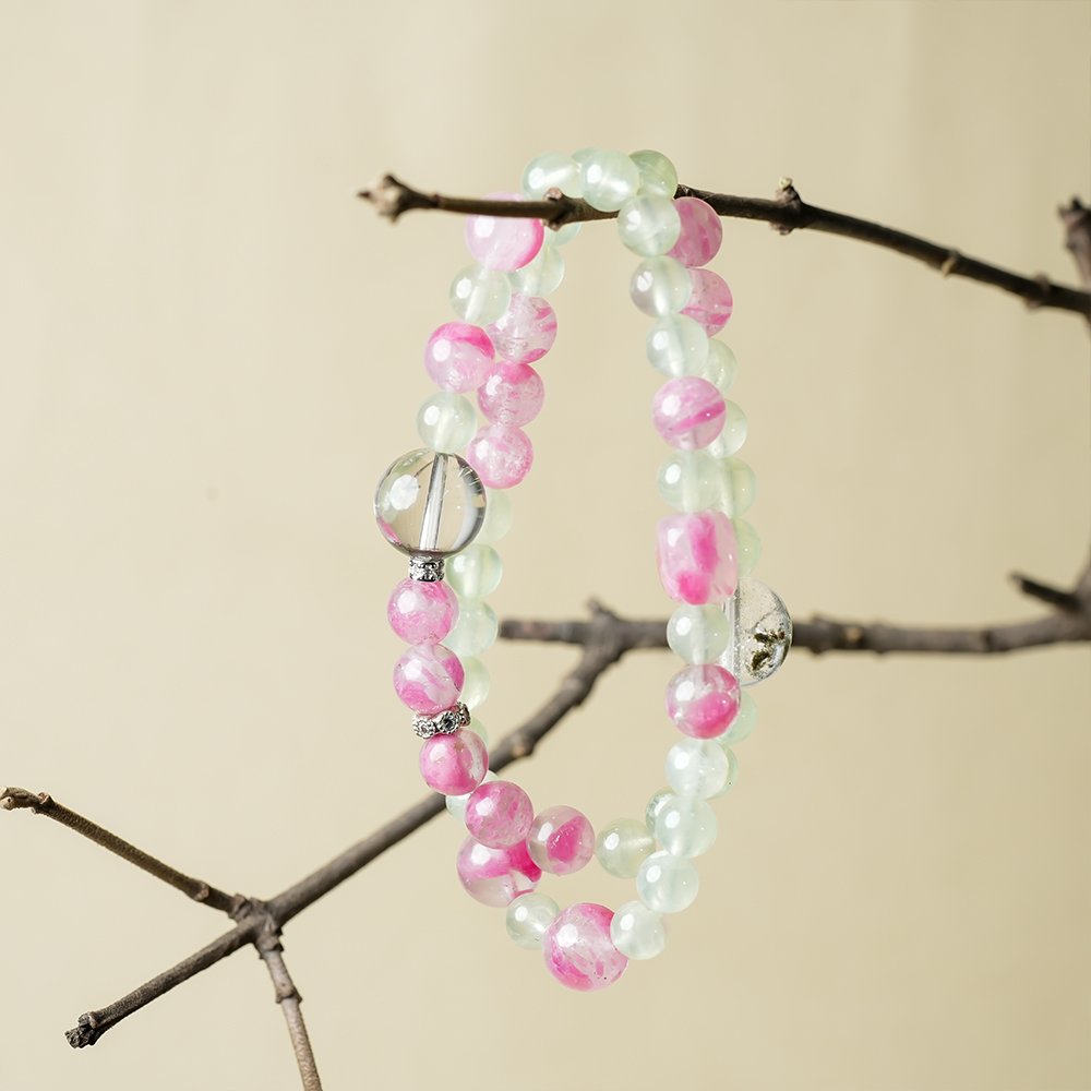 prehnite bracelet,rose stone bracelet,green phantom quartz bracelet,multi wrap crystal bracelet,abundance inspired crystal bracelet,green crystal bracelet,social warmth crystal bracelet,clear direction crystal bracelet,symbolic crystal jewelry,TS-210 bracelet
