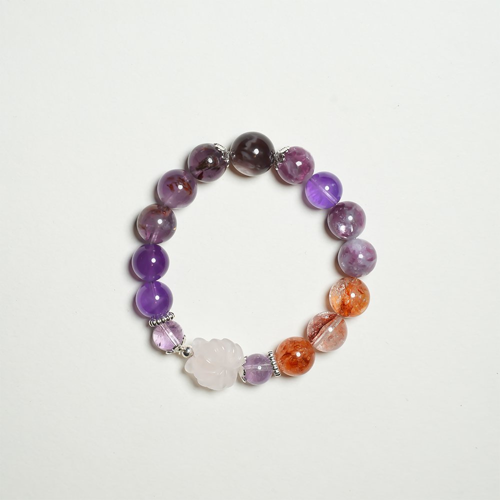Purple Multi-Gem Rose Quartz Fox Bracelet,TS-110,amethyst bracelet,purple phantom quartz bracelet,lepidolite bracelet,rose quartz fox bracelet,crystal bracelet gift,elegant crystal jewelry