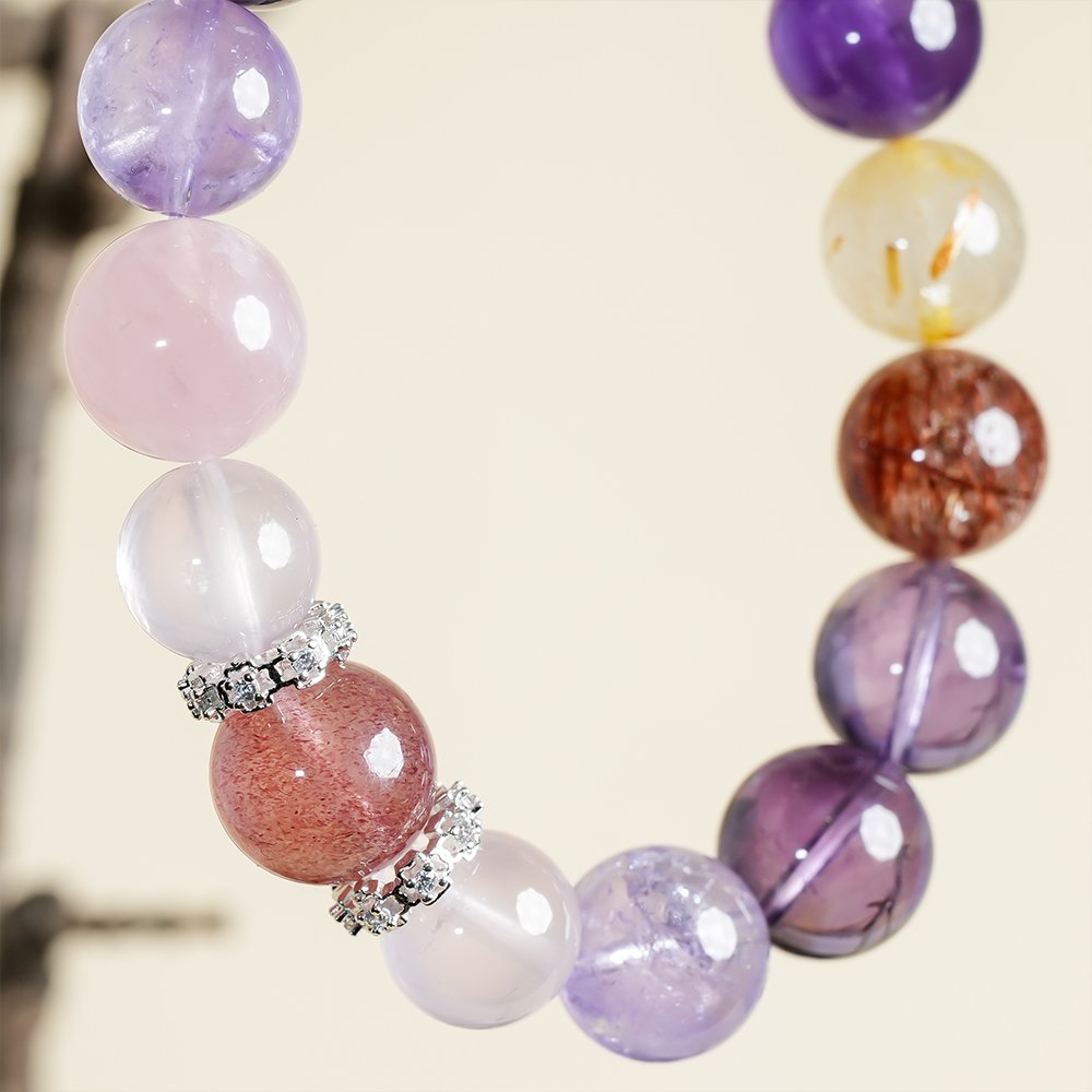 Chinese Zodiac Rat bracelet,zodiac rat crystal bracelet,career minded crystal bracelet,rose quartz amethyst citrine bracelet,golden rutilated quartz bracelet,black gold super seven bracelet,strawberry quartz bracelet,symbolic crystal jewelry,TS-127 bracelet