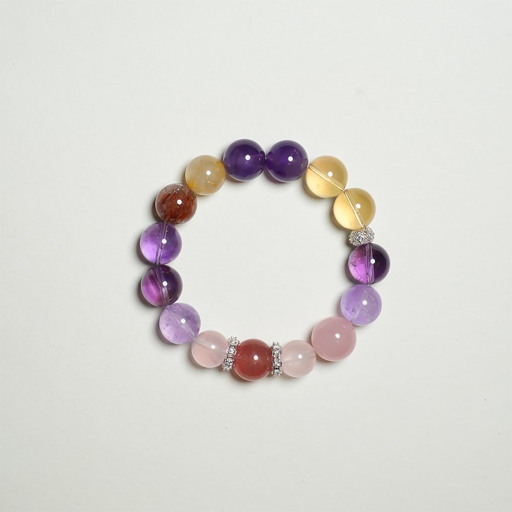 Chinese Zodiac Rat bracelet,zodiac rat crystal bracelet,career minded crystal bracelet,rose quartz amethyst citrine bracelet,golden rutilated quartz bracelet,black gold super seven bracelet,strawberry quartz bracelet,symbolic crystal jewelry,TS-127 bracelet