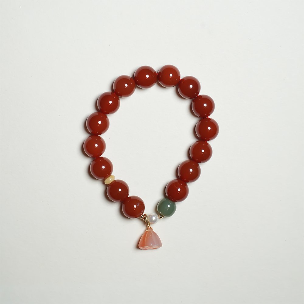 red agate bracelet,red agate Hetian jade bracelet,emotional steadiness crystal bracelet,auspicious red bracelet,red crystal bracelet,Hetian jade bracelet,shell pearl bracelet,meaningful crystal jewelry,daily wear bracelet,TS-121 bracelet
