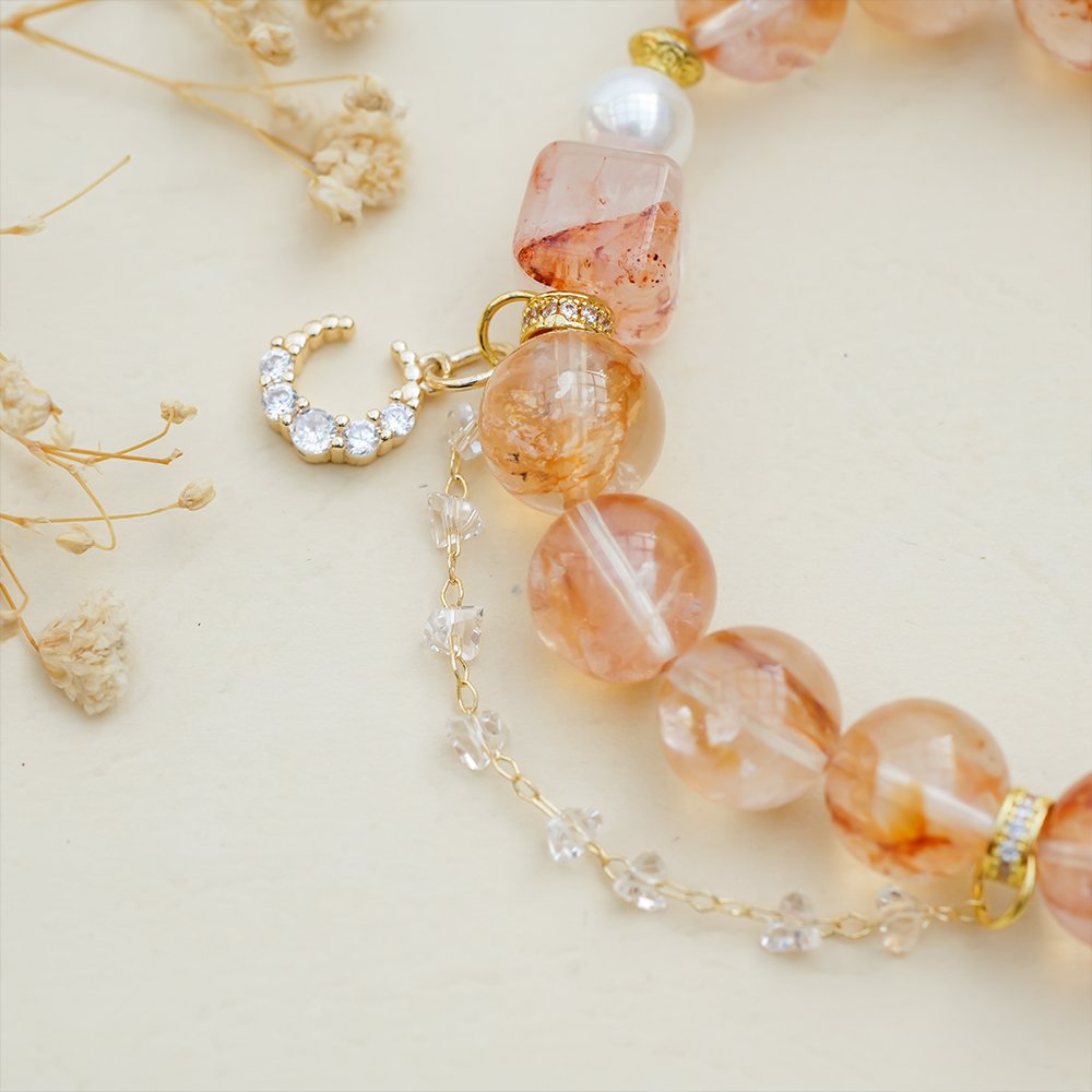 red garden quartz bracelet,red phantom quartz bracelet,clear thinking crystal bracelet,red crystal bracelet,garden quartz cube bracelet,shell pearl crystal bracelet,meaningful crystal jewelry,red quartz bracelet gift,TS-117 bracelet