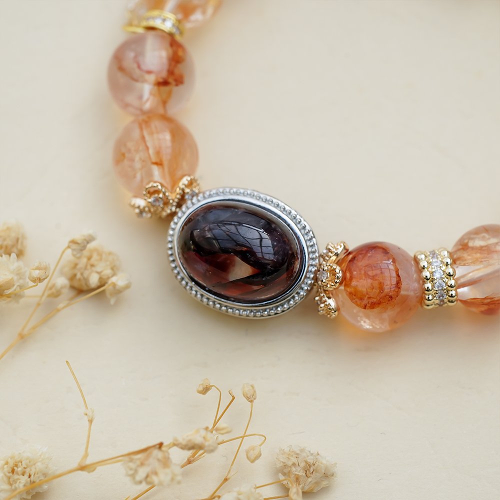 red garden quartz bracelet,red phantom quartz bracelet,clear thinking crystal bracelet,red crystal bracelet,garden quartz cube bracelet,shell pearl crystal bracelet,meaningful crystal jewelry,red quartz bracelet gift,TS-117 bracelet