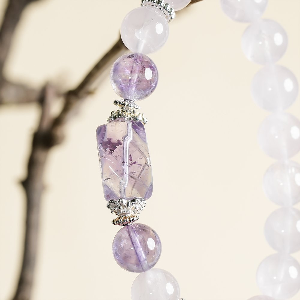Rose Quartz Amethyst Freeform Bracelet 10mm,TS-107,rose quartz bracelet,amethyst bracelet,pink and purple crystal bracelet,crystal bracelet gift,elegant crystal bracelet,feminine crystal jewelry
