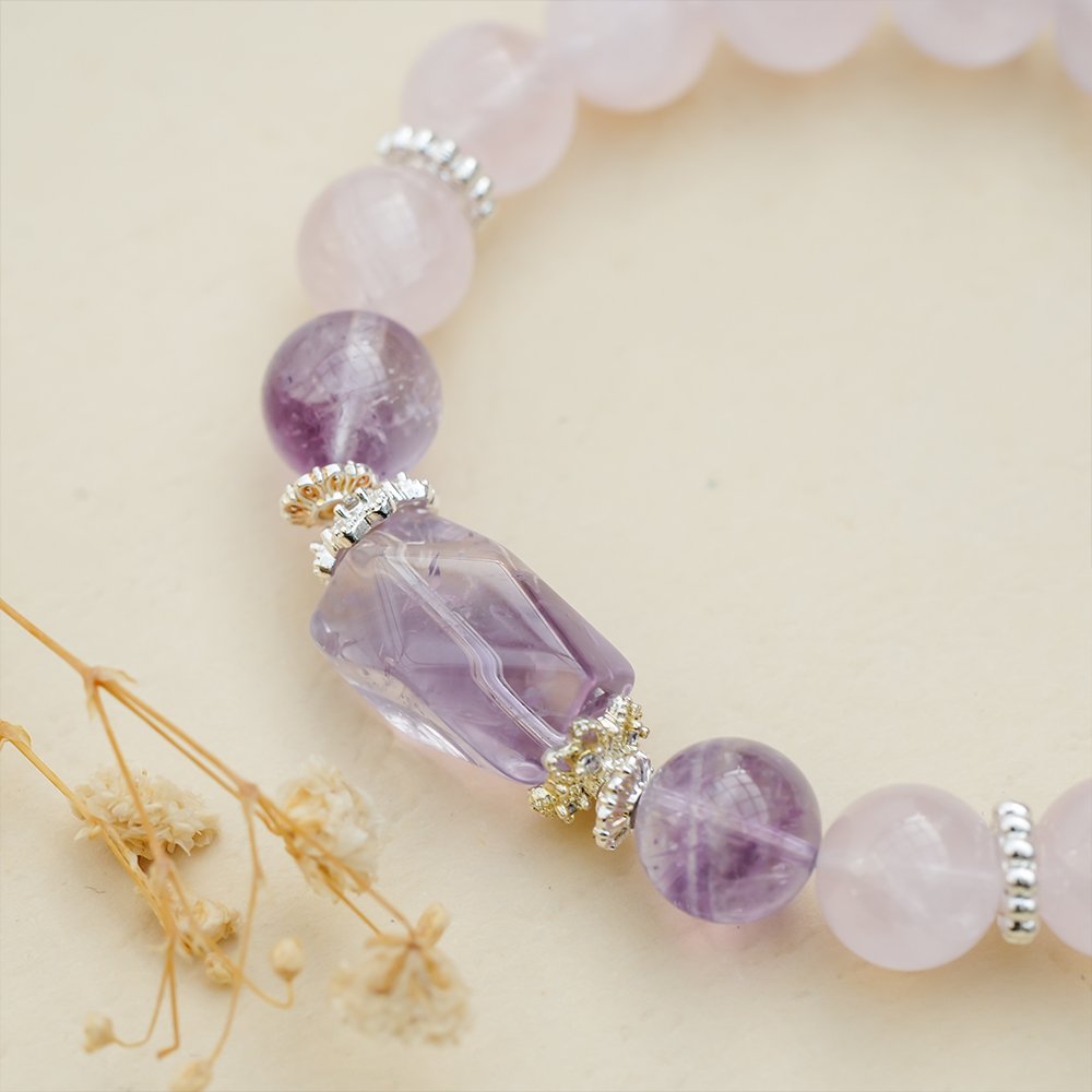 Rose Quartz Amethyst Freeform Bracelet 10mm,TS-107,rose quartz bracelet,amethyst bracelet,pink and purple crystal bracelet,crystal bracelet gift,elegant crystal bracelet,feminine crystal jewelry