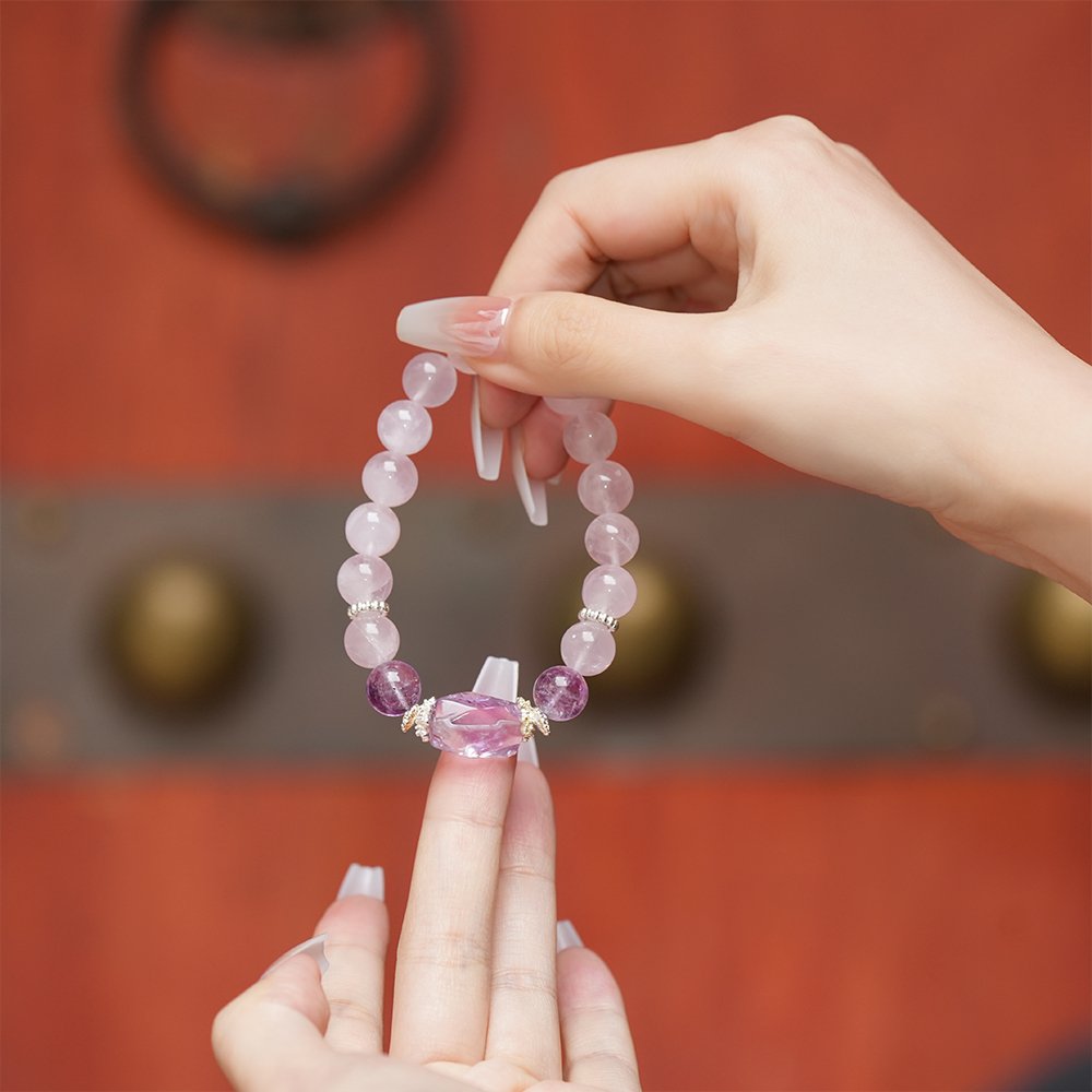 Rose Quartz Amethyst Freeform Bracelet 10mm,TS-107,rose quartz bracelet,amethyst bracelet,pink and purple crystal bracelet,crystal bracelet gift,elegant crystal bracelet,feminine crystal jewelry