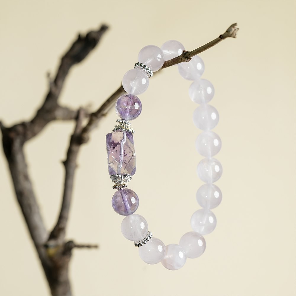 Rose Quartz Amethyst Freeform Bracelet 10mm,TS-107,rose quartz bracelet,amethyst bracelet,pink and purple crystal bracelet,crystal bracelet gift,elegant crystal bracelet,feminine crystal jewelry
