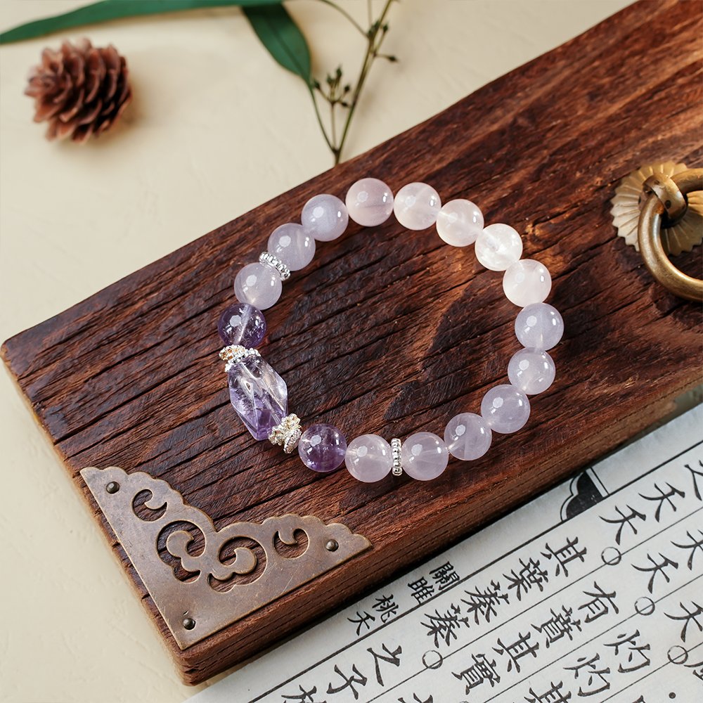 Rose Quartz Amethyst Freeform Bracelet 10mm,TS-107,rose quartz bracelet,amethyst bracelet,pink and purple crystal bracelet,crystal bracelet gift,elegant crystal bracelet,feminine crystal jewelry